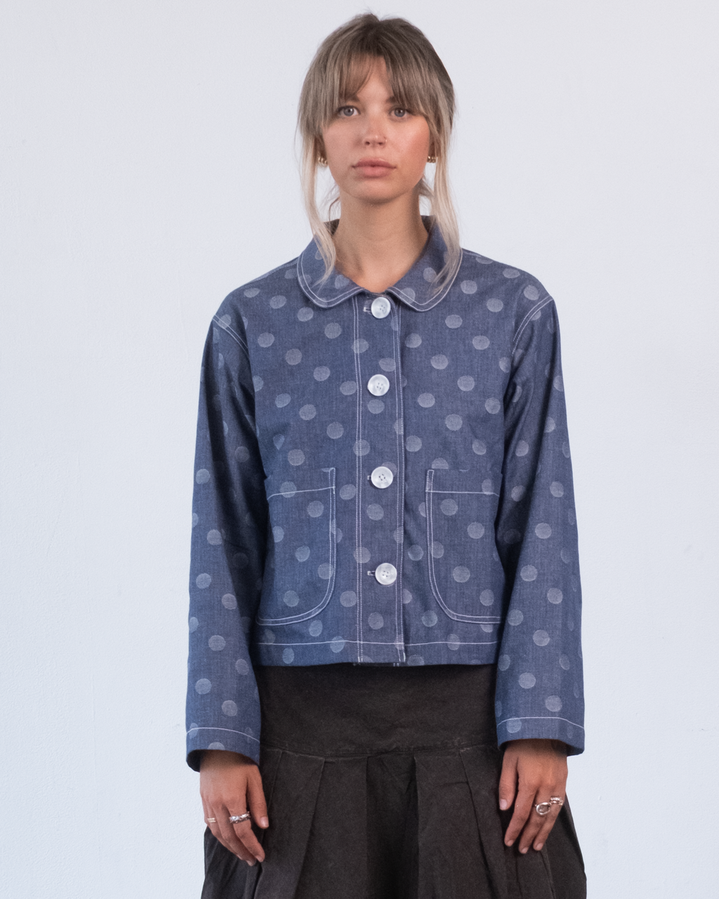 The Marleux Japanese Denim Chore Shirt - Jaquard Polka Dot