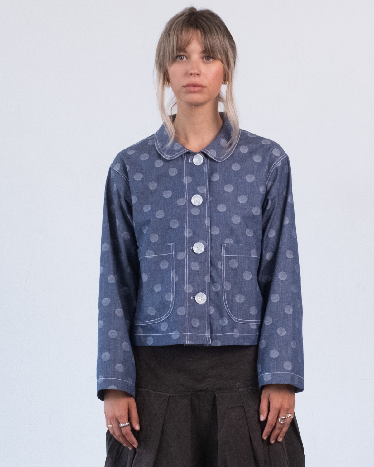 The Marleux Japanese Denim Chore Shirt - Jaquard Polka Dot