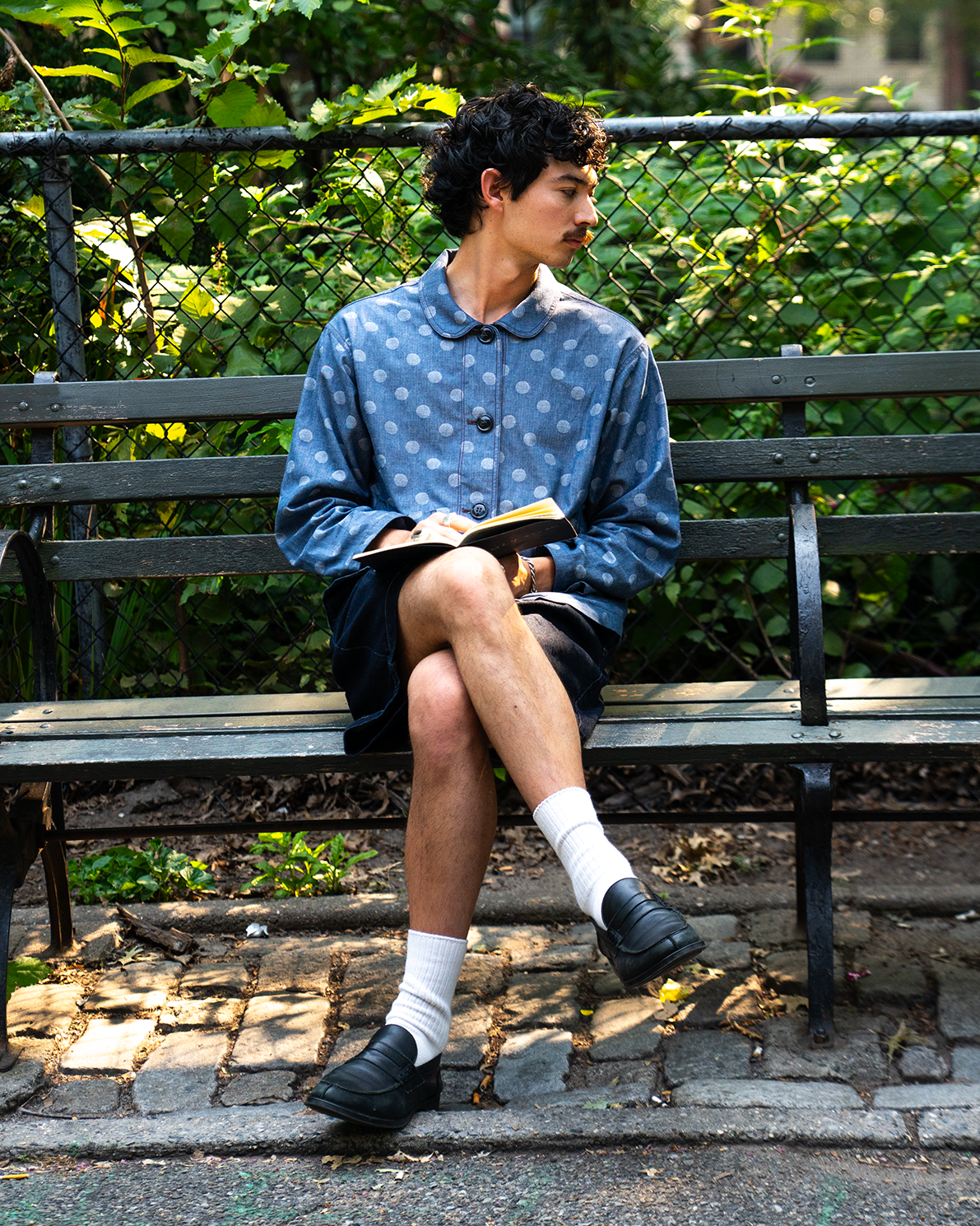 The Marleux Japanese Denim Chore Shirt - Jaquard Polka Dot
