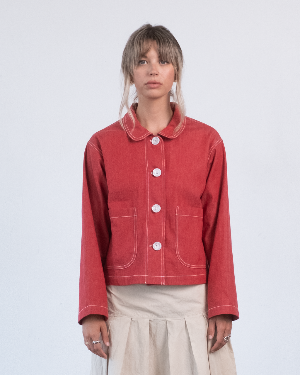 The Marleux Japanese Denim Chore Shirt - Vintage Red
