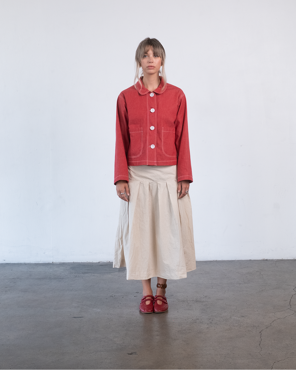 The Marleux Japanese Denim Chore Shirt - Vintage Red