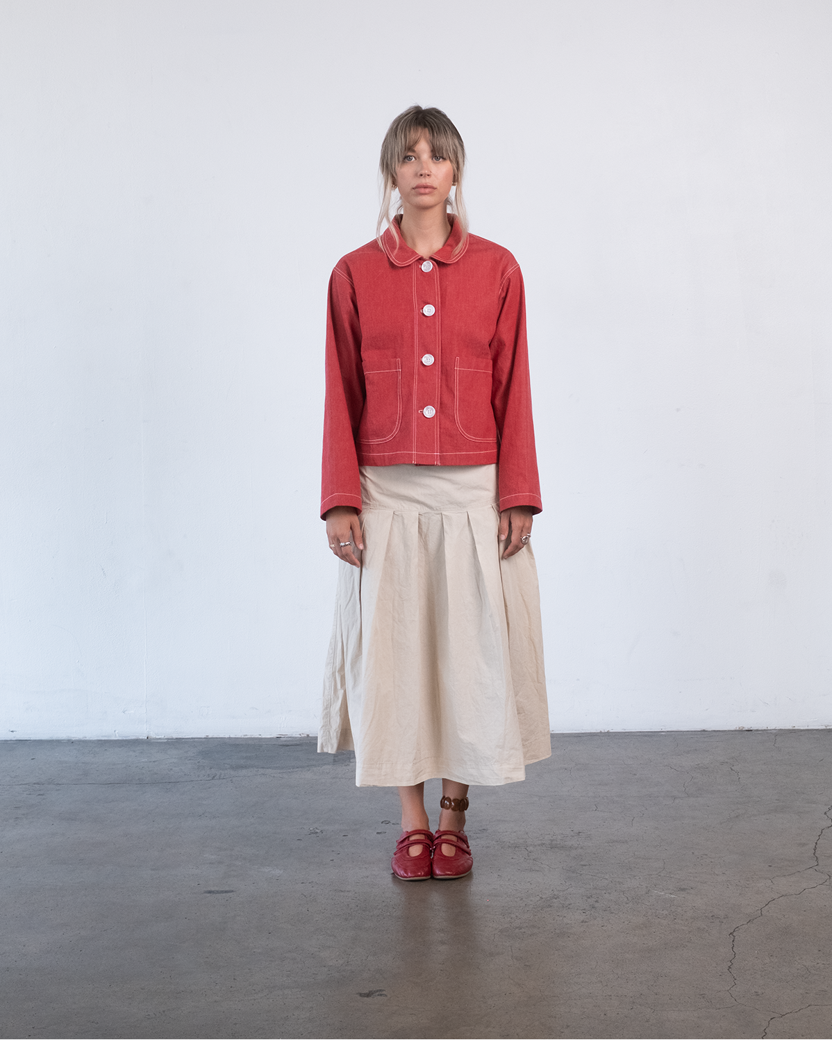 The Marleux Japanese Denim Chore Shirt - Vintage Red