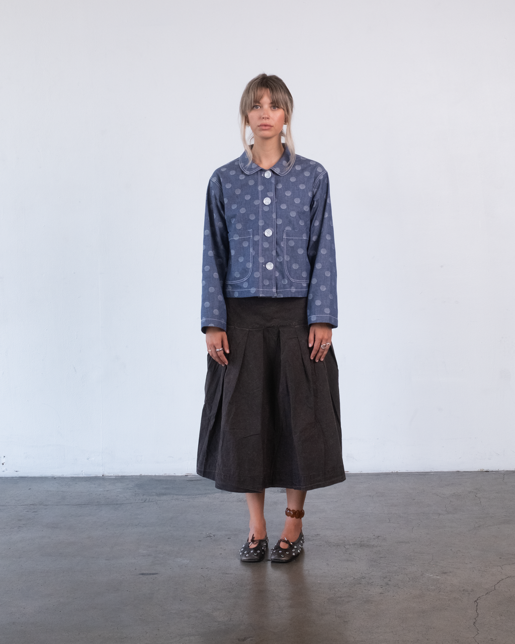 The Marleux Japanese Denim Chore Shirt - Jaquard Polka Dot