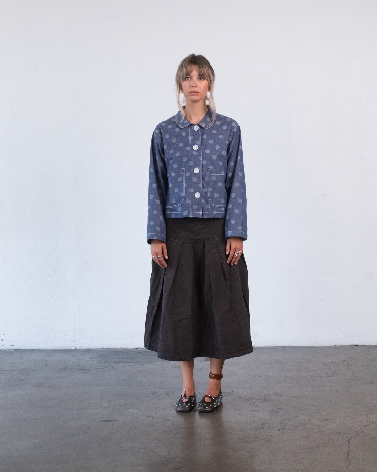 The Marleux Japanese Denim Chore Shirt - Jaquard Polka Dot